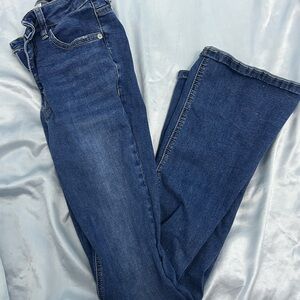 Blue Straight Leg Jeans with Worn Look